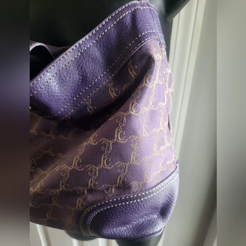 Liz Claiborne women's handbag purple and gold chainlink satchel - Picture 10 of 14